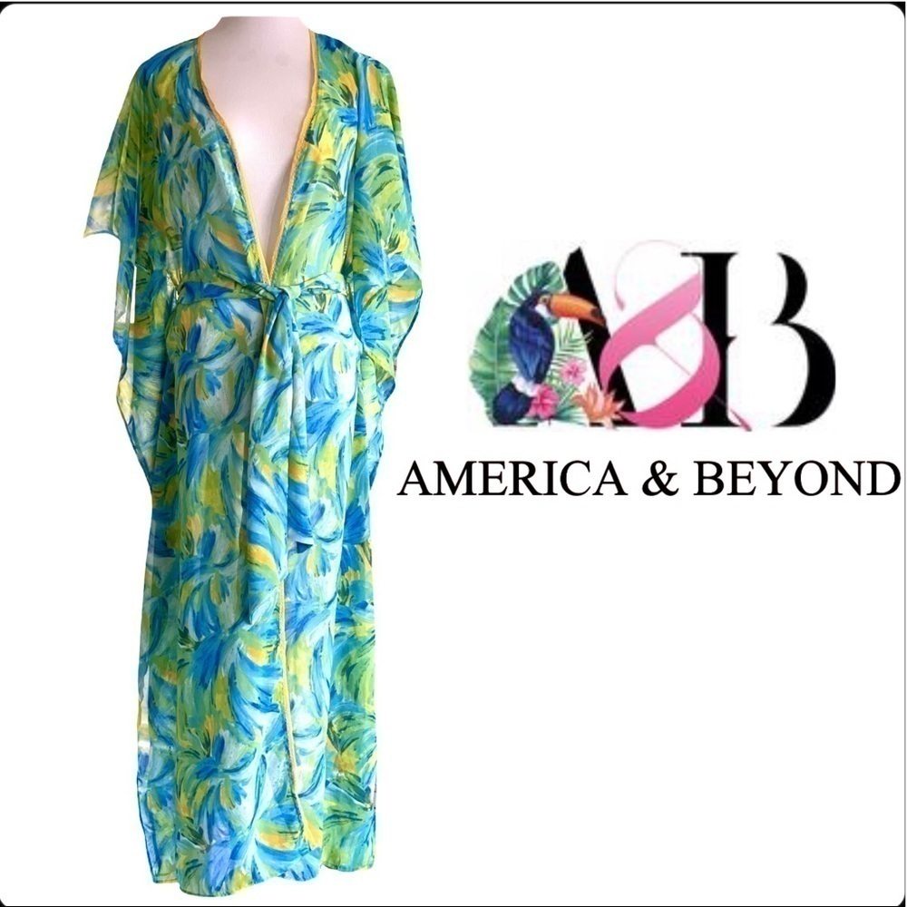 AMERICA & Beyond Chiffon Maxi Kimono Coverup